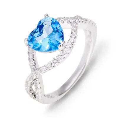 Evesaddiction Custom Heart Birthstone Cz Infinity Ring In Silver