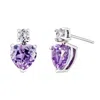 Evesaddiction Custom Heart Birthstone Cz Stud Dangle Earrings In Purple