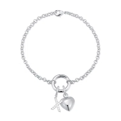 Evesaddiction Custom Initial Heart Charm Bracelet - Silver / X