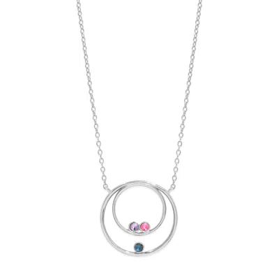 Evesaddiction Custom Mother And Child Birthstone Circle Necklace - Silver / 3