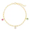Evesaddiction Custom Paperclip Chain Birthstone Charm Bracelet - Gold / 3 In Gold