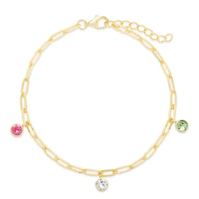Evesaddiction Custom Paperclip Chain Birthstone Charm Bracelet - Gold / 3