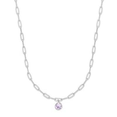 Evesaddiction Custom Paperclip Chain Birthstone Charm Necklace In Metallic