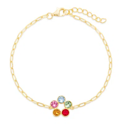 Evesaddiction Custom Paperclip Chain Birthstone Flower Bezel Bracelet - Gold / 5