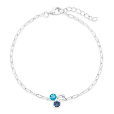 Evesaddiction Custom Paperclip Chain Birthstone Flower Bezel Bracelet - Silver / 3