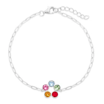 Evesaddiction Custom Paperclip Chain Birthstone Flower Bezel Bracelet - Silver / 5 In Metallic