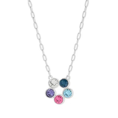 Evesaddiction Custom Paperclip Chain Flower Bezel Birthstone Necklace - Silver / 5 In Metallic