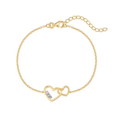 Evesaddiction Custom Petite Interlocking Heart Birthstone Bracelet - Gold / 3