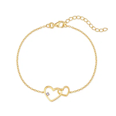Evesaddiction Custom Petite Interlocking Heart Birthstone Bracelet In Gold