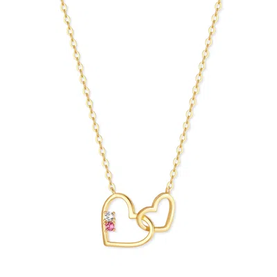 Evesaddiction Custom Petite Interlocking Heart Birthstone Necklace - Gold / 2
