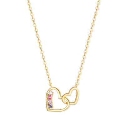 Evesaddiction Custom Petite Interlocking Heart Birthstone Necklace - Gold / 4