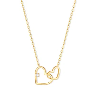 Evesaddiction Custom Petite Interlocking Heart Birthstone Necklace In Gold