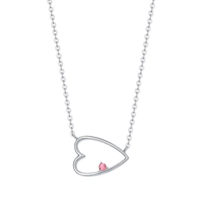 Evesaddiction Custom Petite Open Heart Birthstone Pendant - Silver / 1 In Metallic