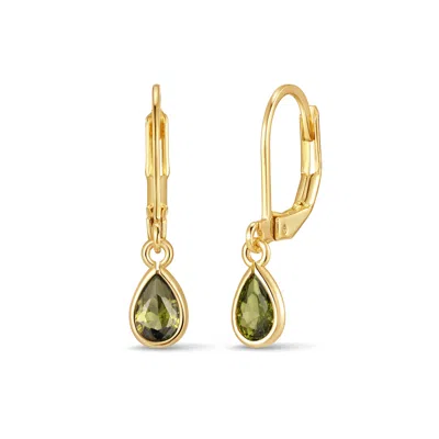 Evesaddiction Custom Teardrop Birthstone Bezel Earrings - Gold / August In Green