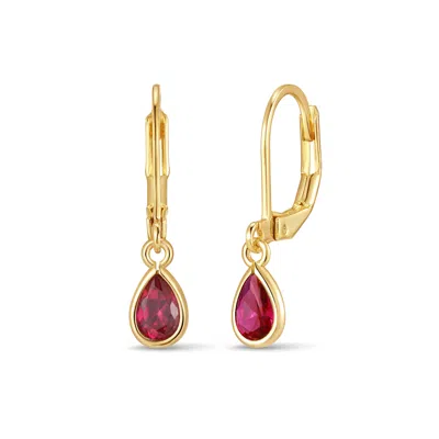 Evesaddiction Custom Teardrop Birthstone Bezel Earrings - Gold / July In Red