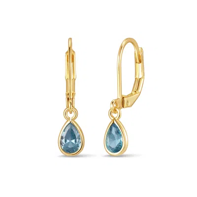Evesaddiction Custom Teardrop Birthstone Bezel Earrings - Gold / March In Blue