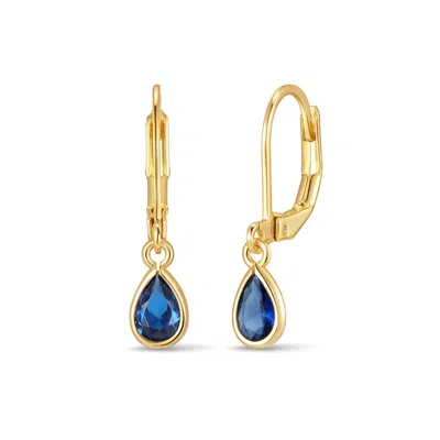 Evesaddiction Custom Teardrop Birthstone Bezel Earrings - Gold / September In Blue
