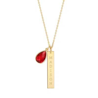 Evesaddiction Custom Vertical Name Bar Necklace With Custom Birthstone - Gold / July [ruby]