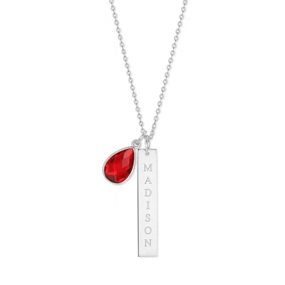 Evesaddiction Custom Vertical Name Bar Necklace With Custom Birthstone - Silver / July [ruby]