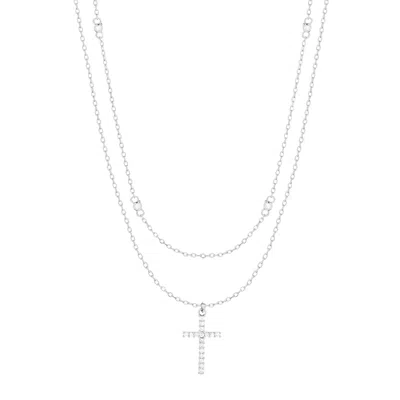 Evesaddiction Cz And Cross Layered Necklace Set - Silver In Metallic