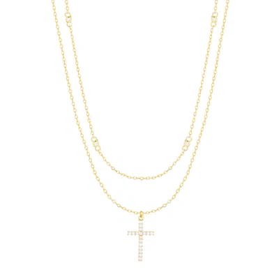 Evesaddiction Cz And Cross Layered Necklace Set In Gold