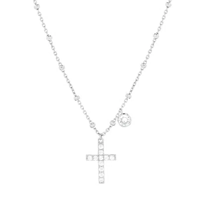 Evesaddiction Cz Bezel And Cross Necklace In Metallic