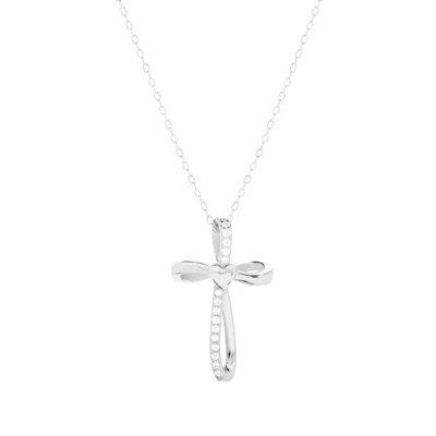 Evesaddiction Cz Looped Heart Cross Pendant - Silver