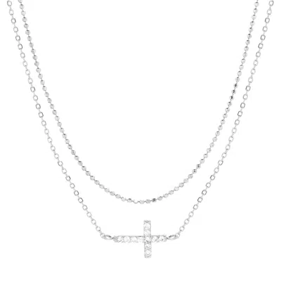 Evesaddiction Cz Sideways Cross Layered Necklace Set - Silver In Metallic