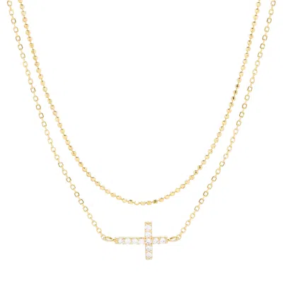 Evesaddiction Cz Sideways Cross Layered Necklace Set In Gold