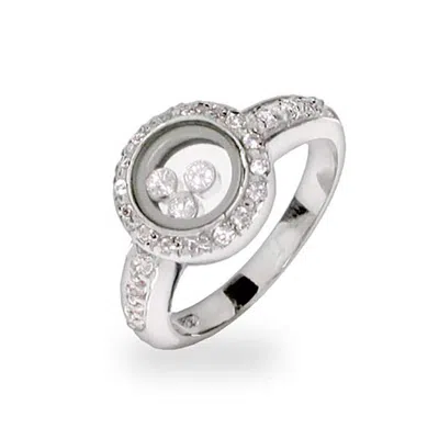 Evesaddiction Designer Inspired Floating Czs Sterling Silver Circle Ring In Metallic