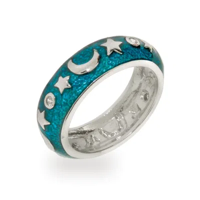 Evesaddiction Designer Inspired Moon And Stars Blue Enamel Ring