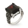 Evesaddiction Emerald Cut Garnet Cz Sterling Silver Marcasite Ring In Silver