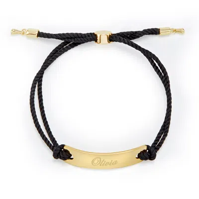 Evesaddiction Engravable Bar Black Rope Bolo Bracelet - Gold