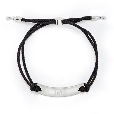 Evesaddiction Engravable Bar Black Rope Bolo Bracelet - Silver