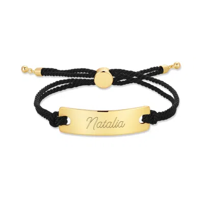 Evesaddiction Engravable Bar Black Rope Bolo Bracelet In Gold