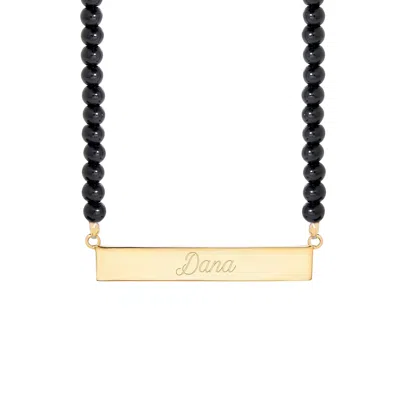 Evesaddiction Engravable Beaded Name Bar Necklace - Black Onyx / Gold