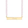 Evesaddiction Engravable Beaded Name Bar Necklace - Rose Quartz / Gold In Pink