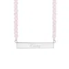 Evesaddiction Engravable Beaded Name Bar Necklace - Rose Quartz / Silver In Pink