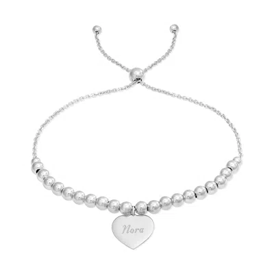 Evesaddiction Engravable Heart Tag Beaded Bolo Bracelet - Silver