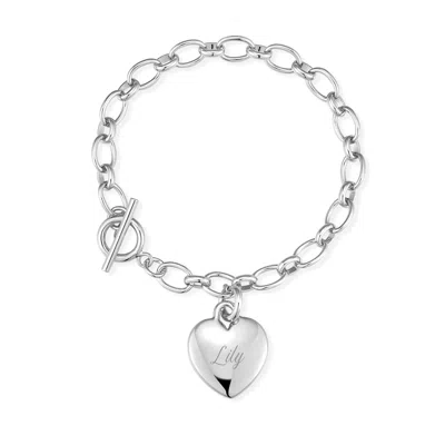 Evesaddiction Engravable Heart Toggle Bracelet - Silver In Metallic
