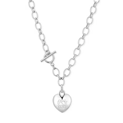 Evesaddiction Engravable Heart Toggle Necklace - Silver In Metallic