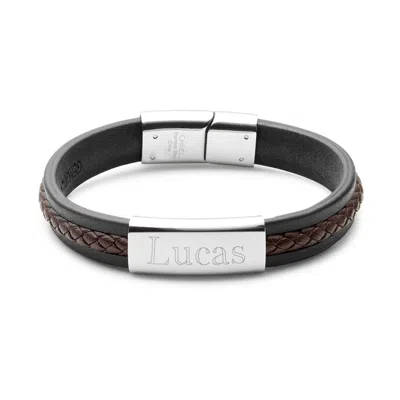 Evesaddiction Engravable Men's Black With Brown Braided Leather Id Bracelet