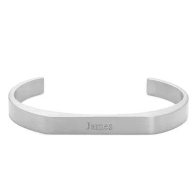 Evesaddiction Engravable Men's Brushed Stainless Steel Rectangle Cuff Bracelet - Silver In Metallic