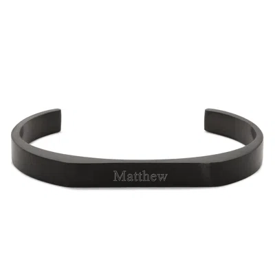 Evesaddiction Engravable Men's Brushed Stainless Steel Rectangle Cuff Bracelet - Black