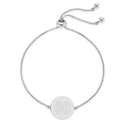 Evesaddiction Engravable Monogram Disc Bolo Bracelet In Silver