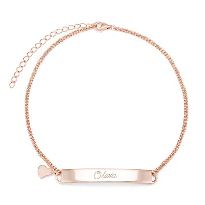 Evesaddiction Engravable Name Bar Heart Charm Anklet - Rose Gold