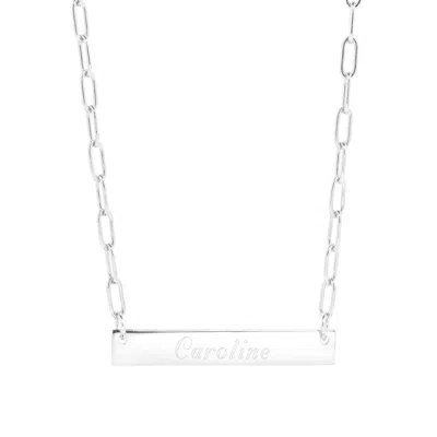 Evesaddiction Engravable Paperclip Chain Name Bar Necklace In Metallic