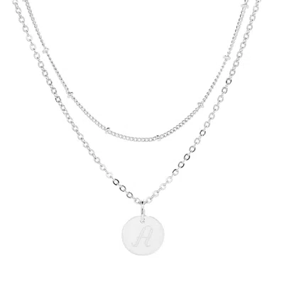 Evesaddiction Engravable Round Tag Layered Necklace Set - Silver In Metallic