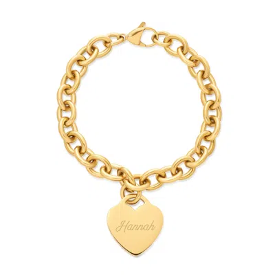Evesaddiction Engravable Stainless Steel Heart Tag Bracelet - Gold / 7 Inches