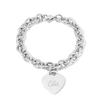 Evesaddiction Engravable Stainless Steel Heart Tag Bracelet - Silver / 8 Inches In Metallic